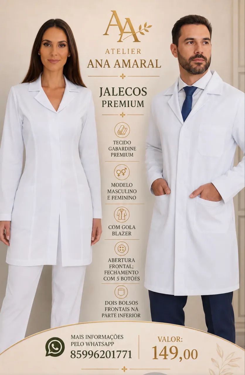 Jalecos gola blazer masc e feminino