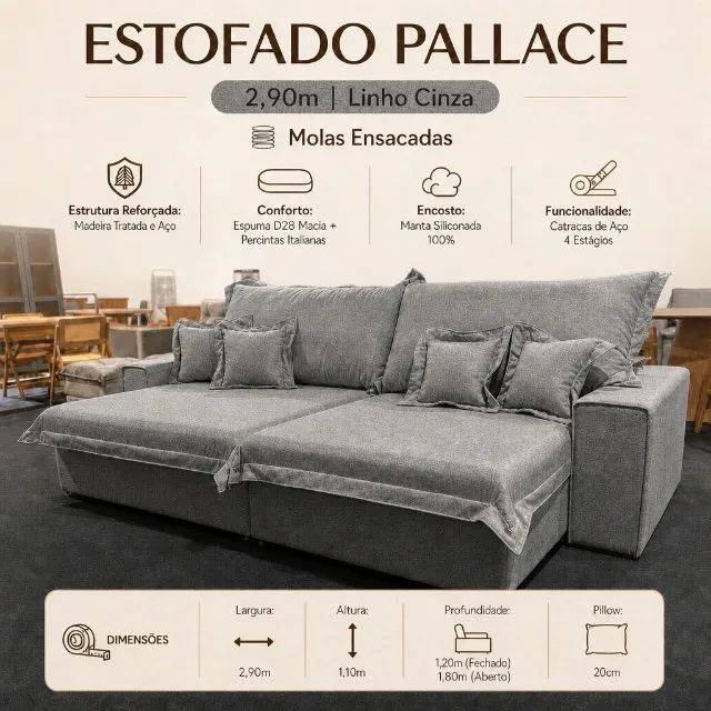ESTOFADO PALLACE 2,90 / LINHO CINZA