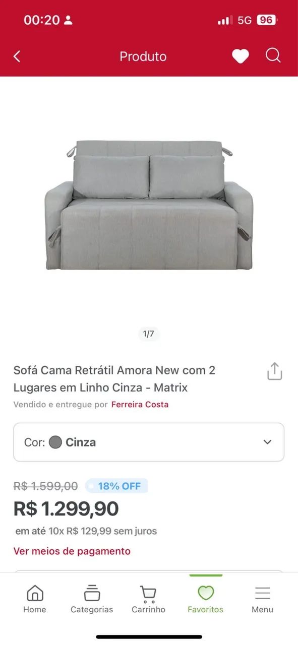 Sofa Cama Retrátil | Linho cinza