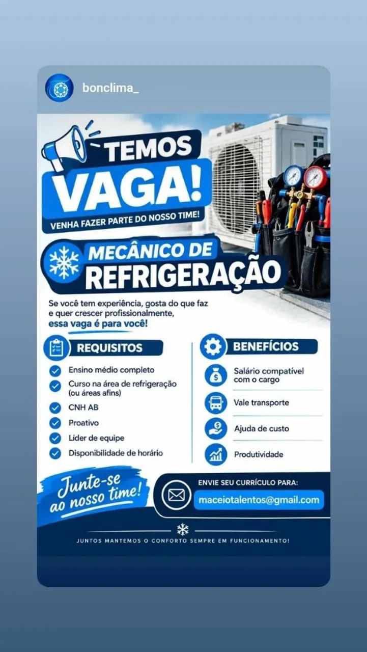 Vaga Mecânico de Refrigeração e Climatização 