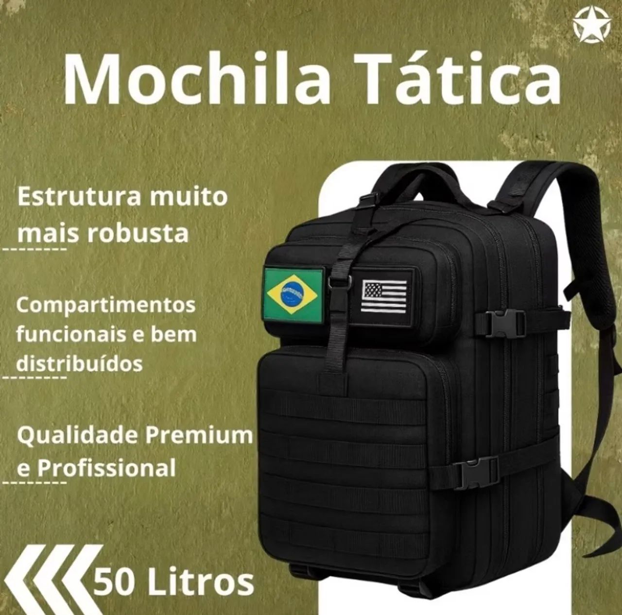 Mochila militar tática impermeável / 50 litros