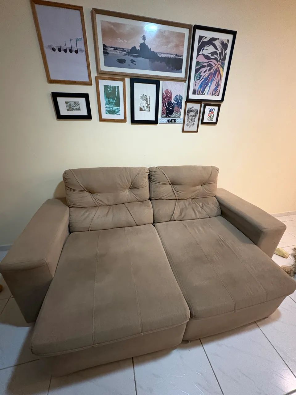 Light Brown Two-Seater Reclining Sofa446558823305728002