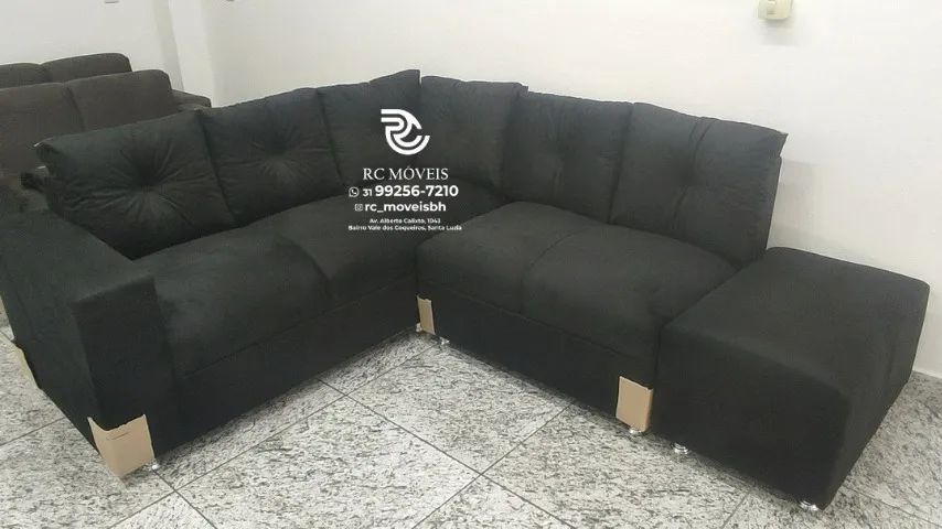 Sofá de Canto com Puff Material suede D33 Confortável Direto da Fábrica - Foto 5