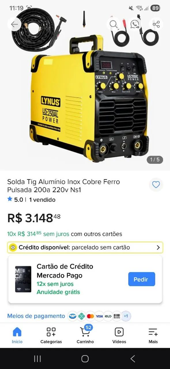 Maquina solda mig  zero com cilindro argonio 40 litro barbada zero - Foto 4