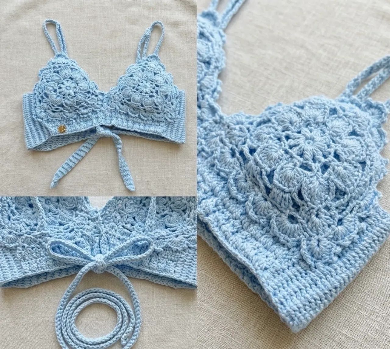 Bralette Crochê Boho Chic Azul Pastel - Foto 2