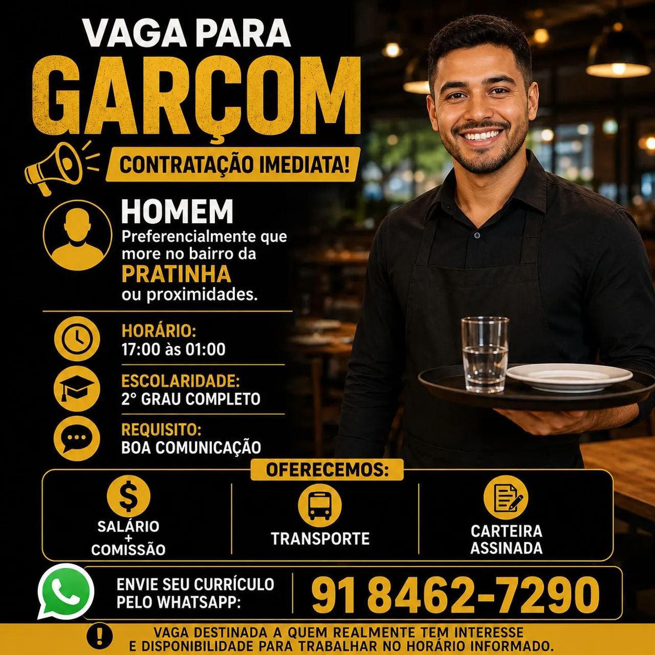 Garçom HOMEM que more na Pratinha 
