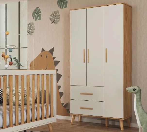 Roupeiro Infantil Sky 3 Portas Lisa, 100% MDF - Peroba - Foto 2