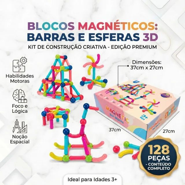 BRINQUEDO INTELIGENCIA COM BARRAS MAGNETICAS 128PC