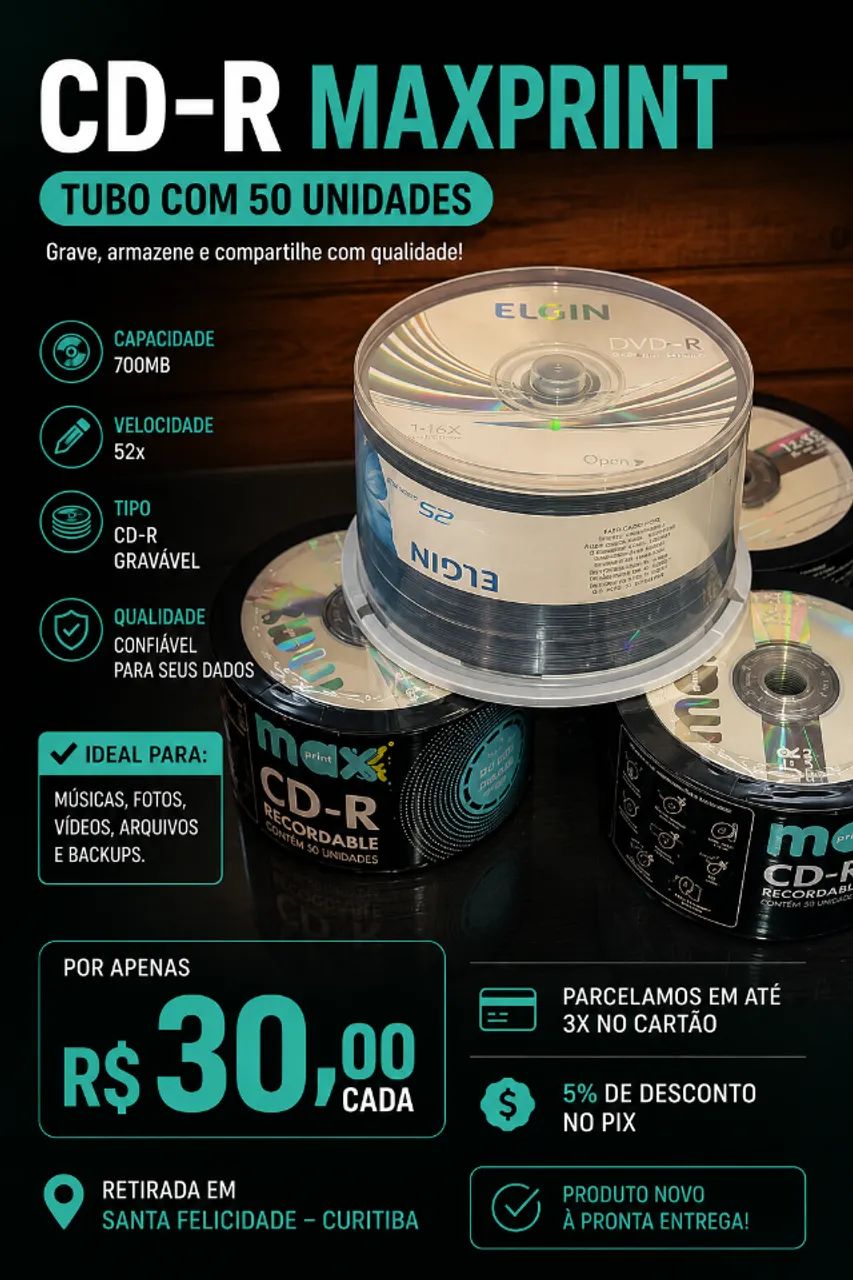 CD-R MAXPRINT - TUBO COM 50 UNIDADES