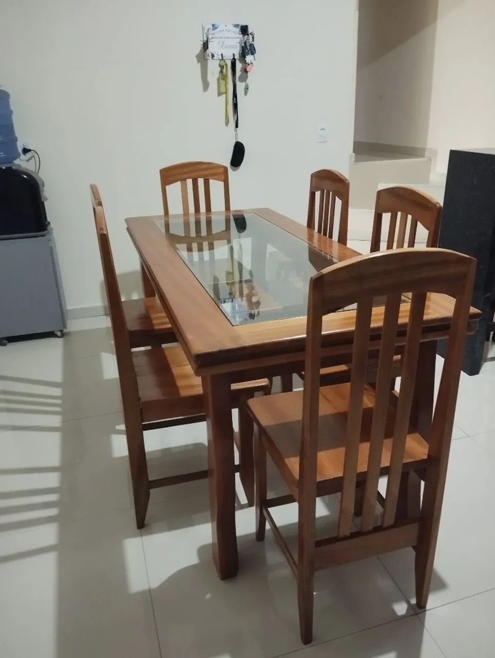 Conjunto de mesa de jantar com 6 cadeiras tampão de vidro  - Foto 4