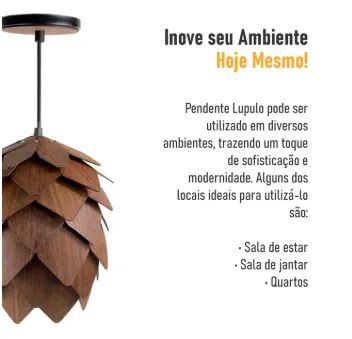 Lustre Pendente luminária Em Madeira - Lupulo Sucupira Grande - Foto 3