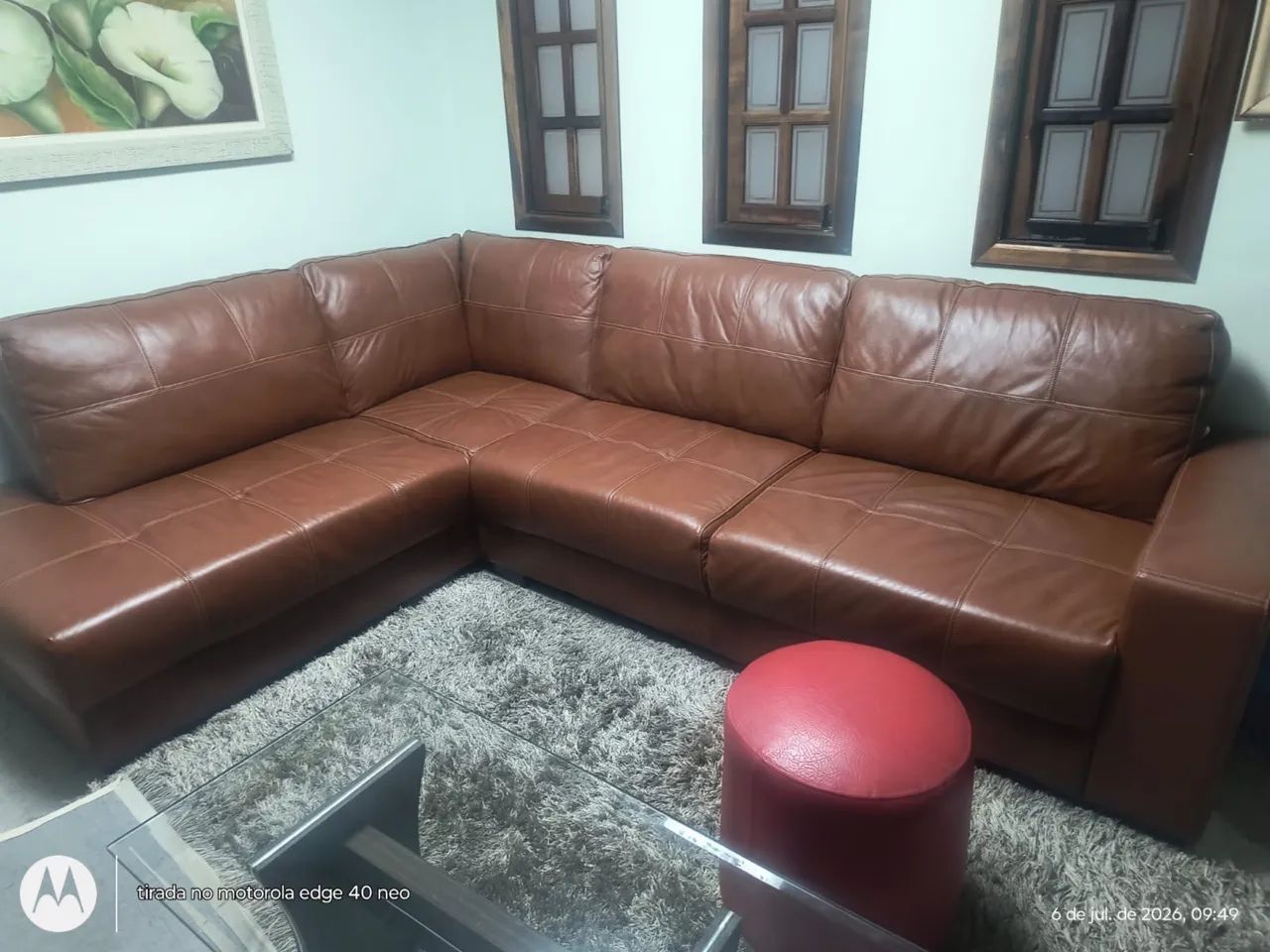 Sofá de Couro Marrom em L - Excelente oportunidade! - Foto 2