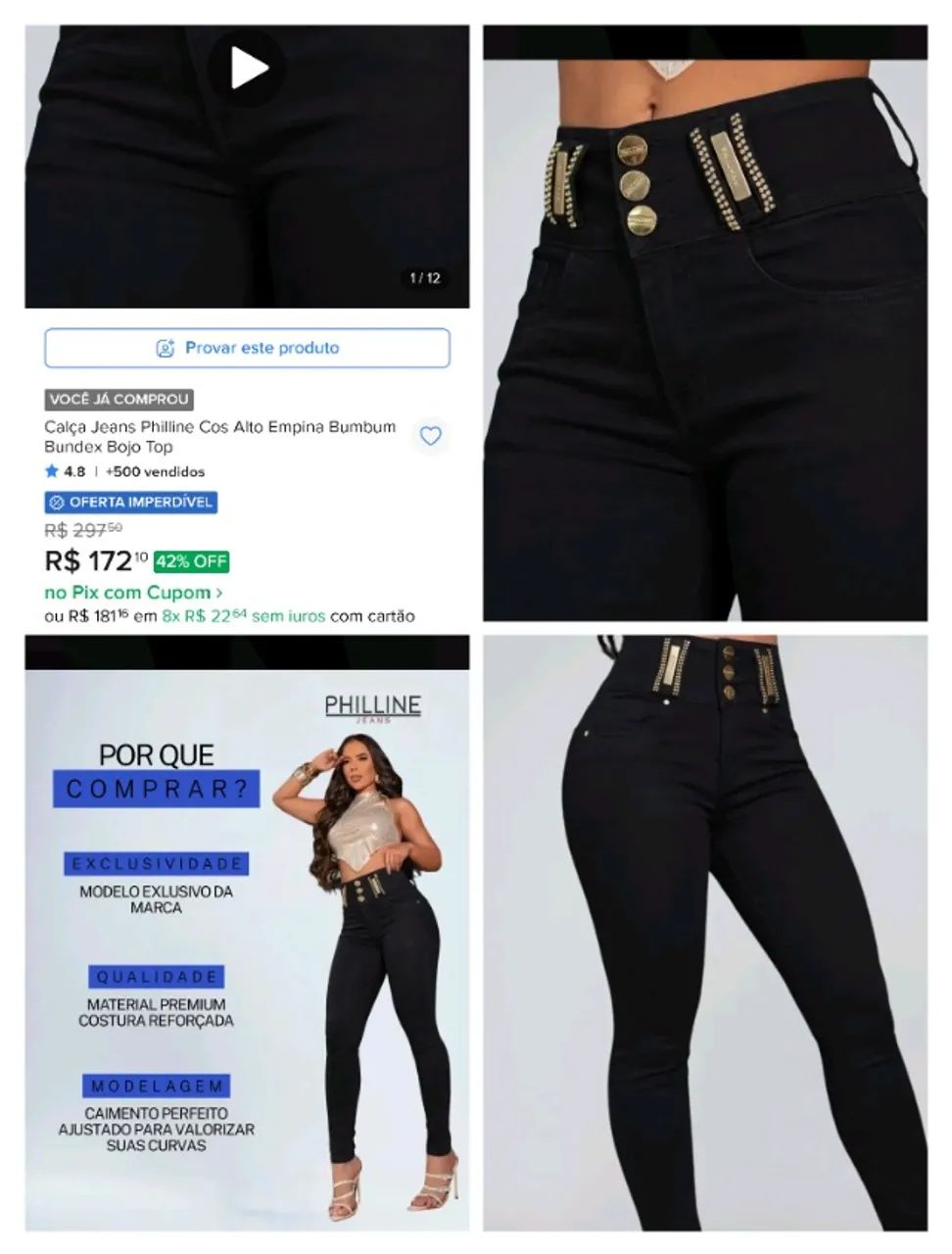 Calça jeans preta Philline estilo Pitbull 