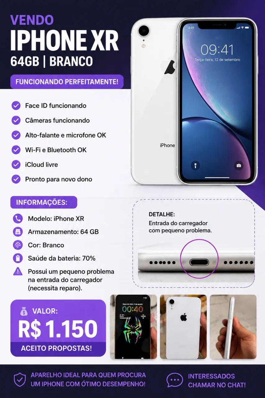 Iphone XR 64GB Branco | Face id ok | Conservado - Celulares e