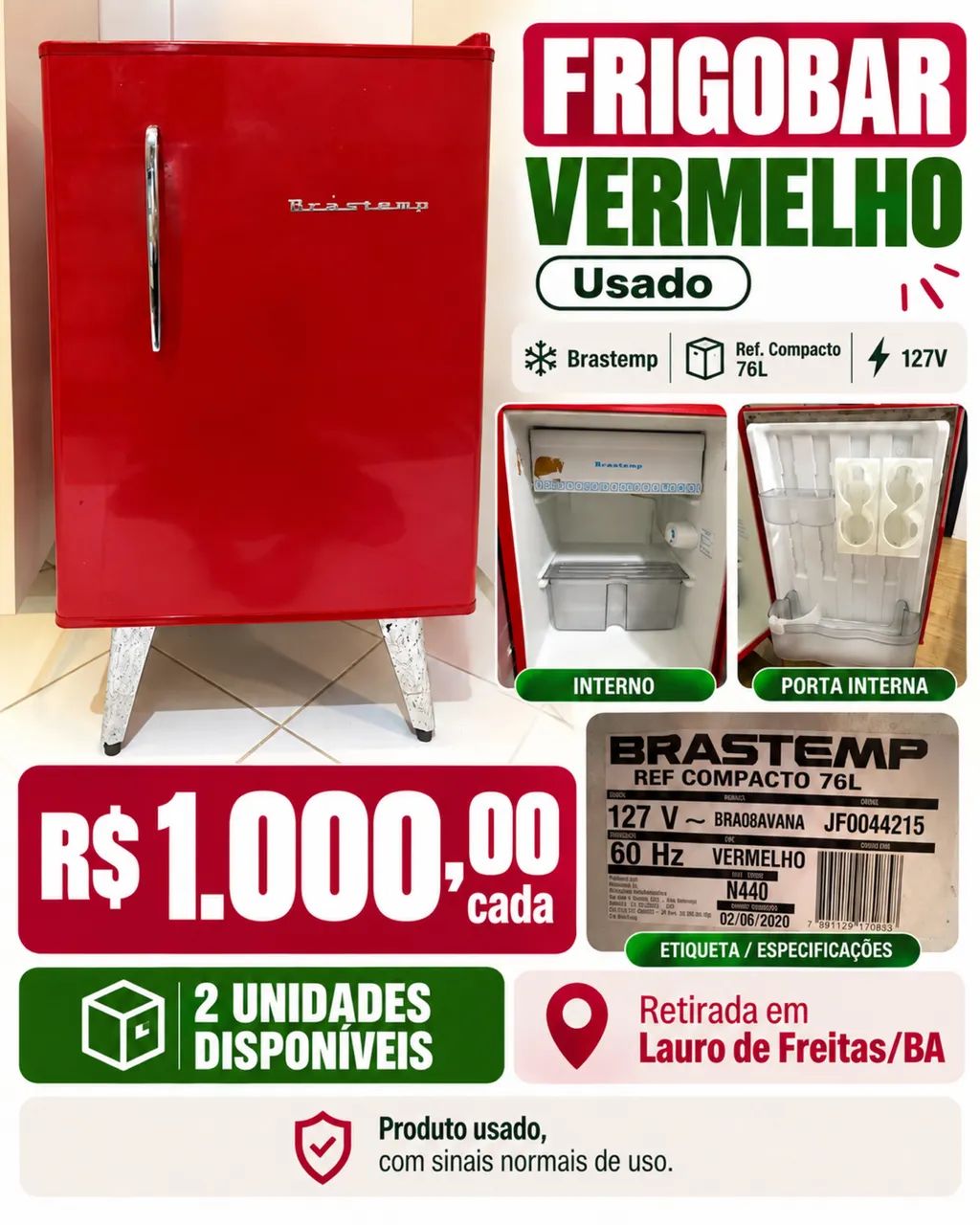 Frigobar Retrô Vermelho - Foto 4