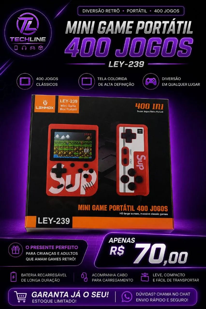 Mini Game Portátil 400 Jogos + Controle