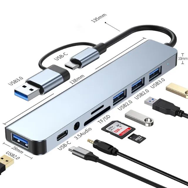 Adaptador Hub Tipo-C 8 em 2 Multifuncional com Entrada SD e Áudio - Foto 4