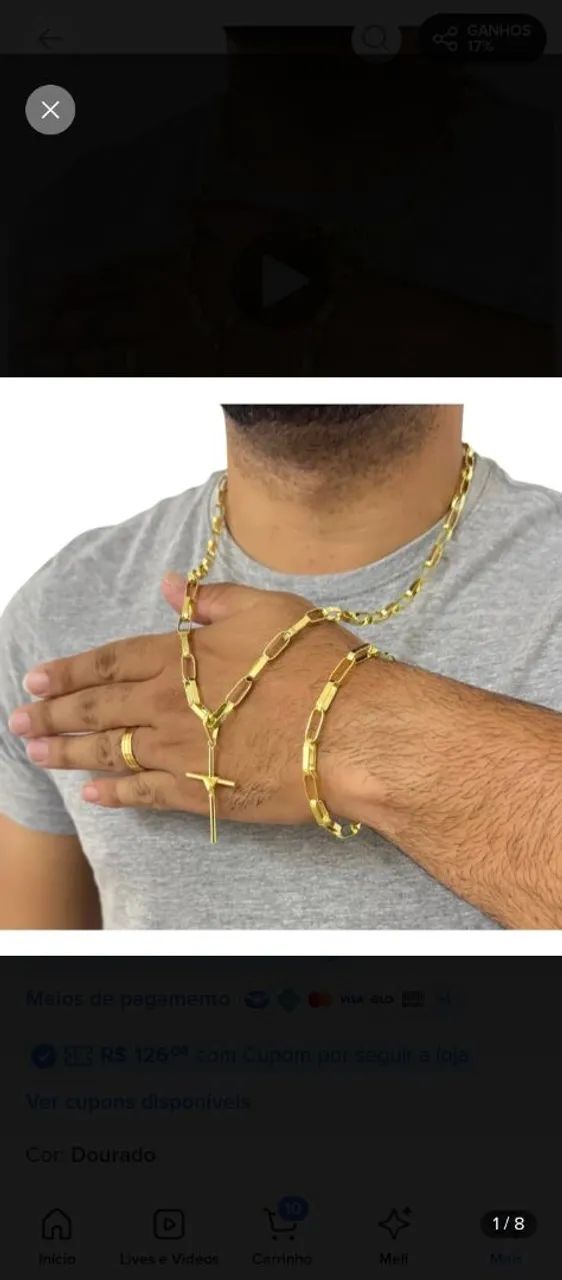 Cordão e pulseira moeda antiga 60cm 