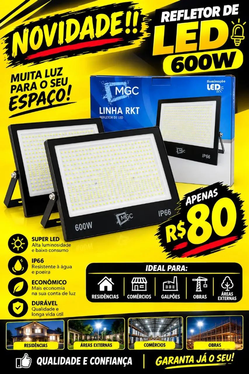 Refletor de Led 600W Branco Frio 