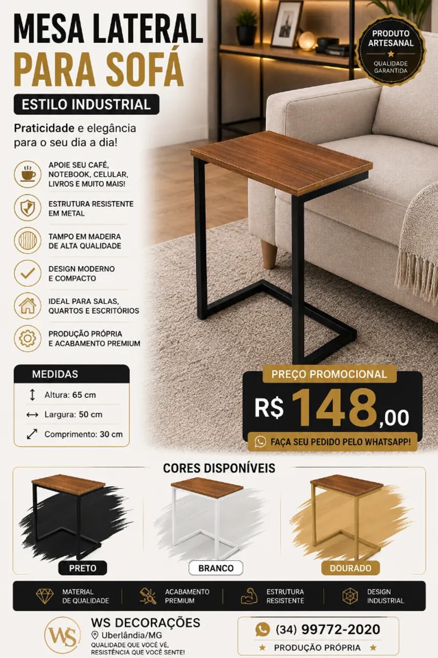 Mesa Lateral para Sofá - Industrial