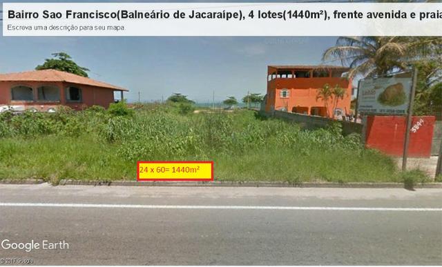 04 Lotes juntos, 360 m² cada, de frente à praia e avenida, no Balneário de Jacaraípe - Foto 3