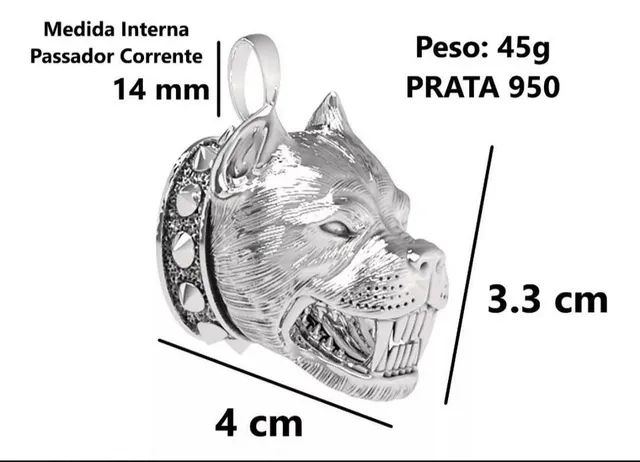 Pingente + anel Pitbull 3D prata maciça 950 - Foto 2