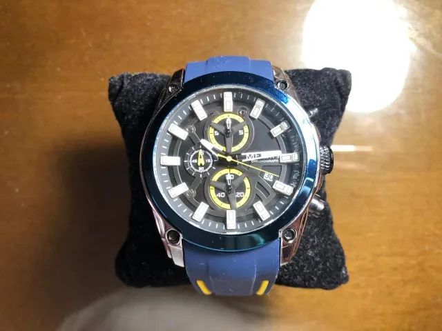 Presente para o Papai - Relógio Megir Azul e Amarelo - Pronta Entrega - Foto 2
