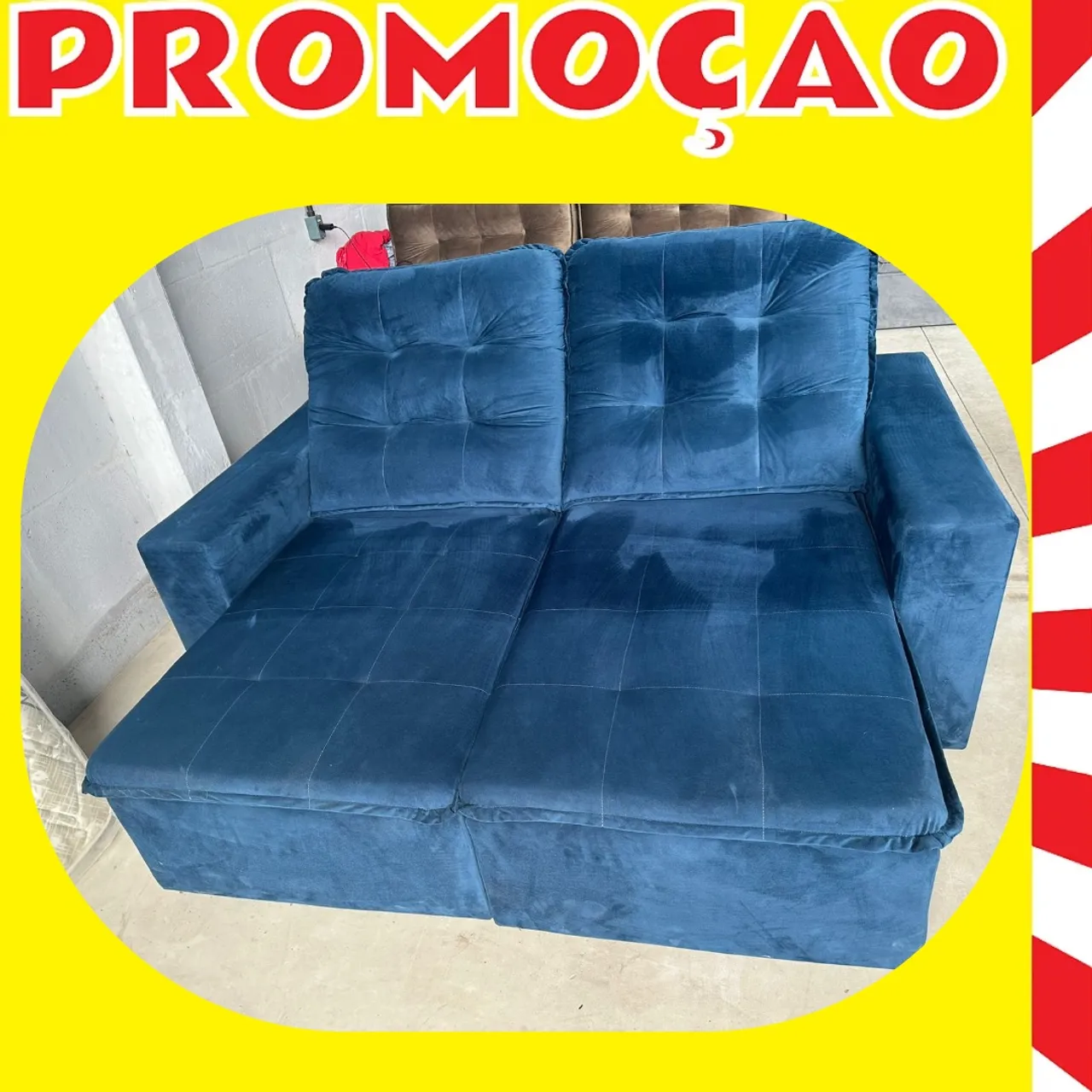 Mega promoção sofá retrátil azul 3 lugares