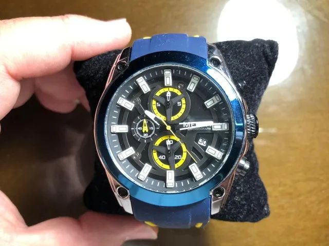 Presente para o Papai - Relógio Megir Azul e Amarelo - Pronta Entrega