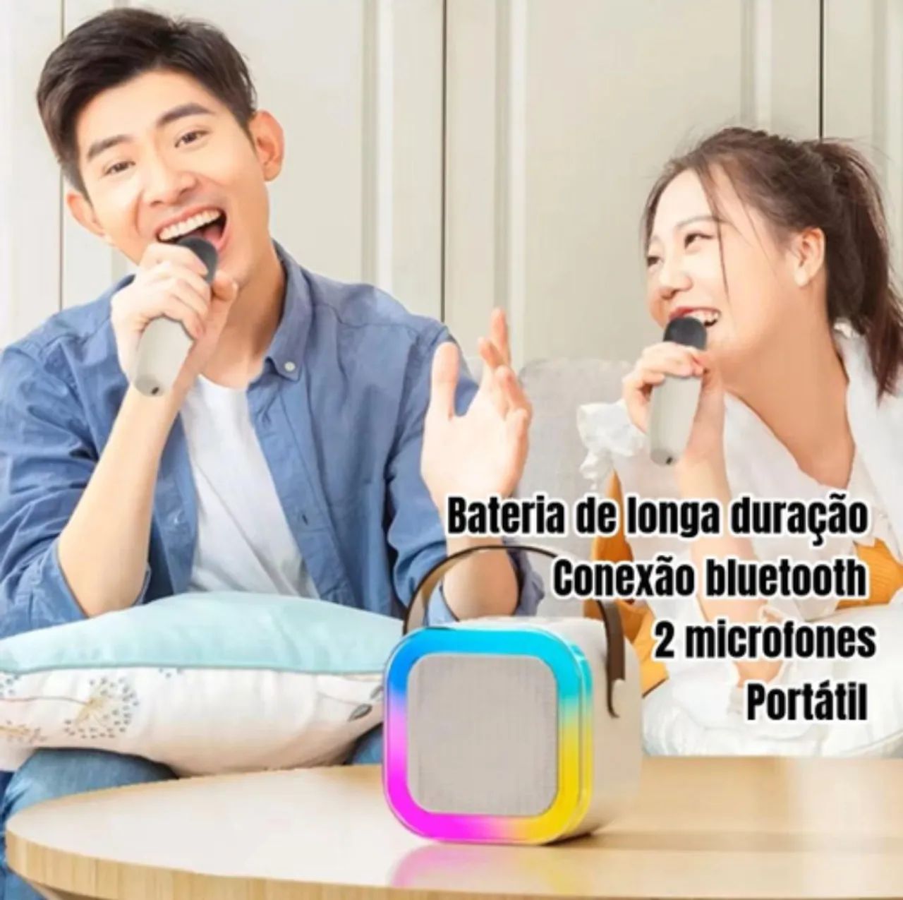 Kit Karaoke Bluetooth com 2 Microfones Sem Fio - Foto 5