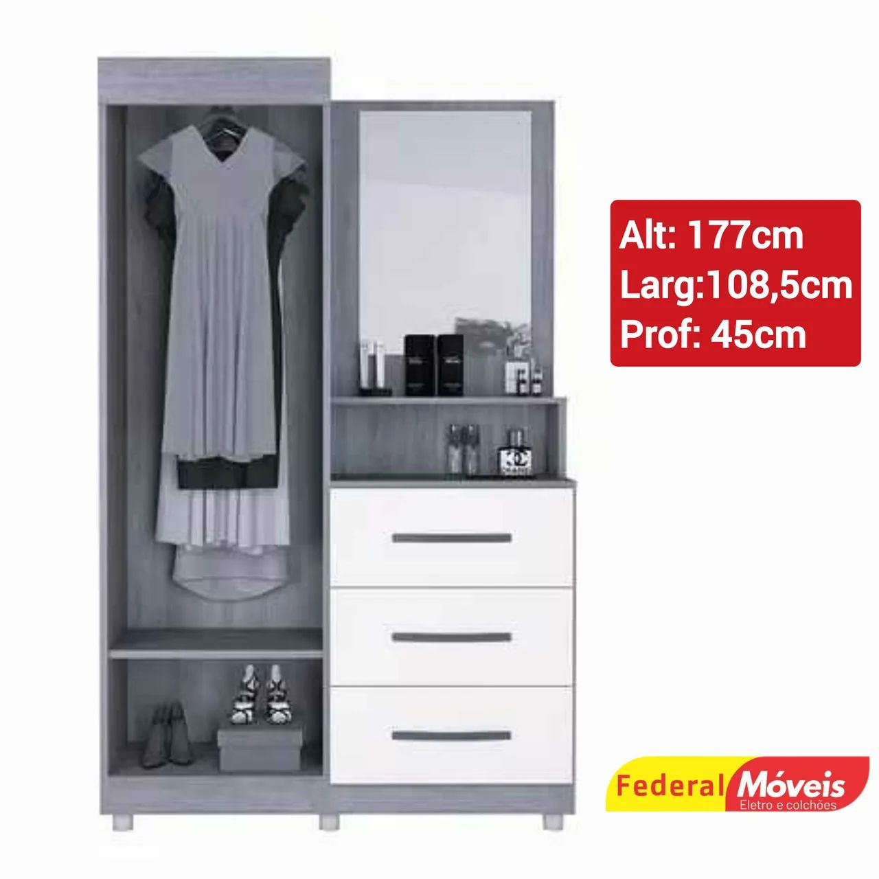 Guarda Roupa 2 Portas e 3 Gavetas Novo Pronta Entrega  - Foto 2