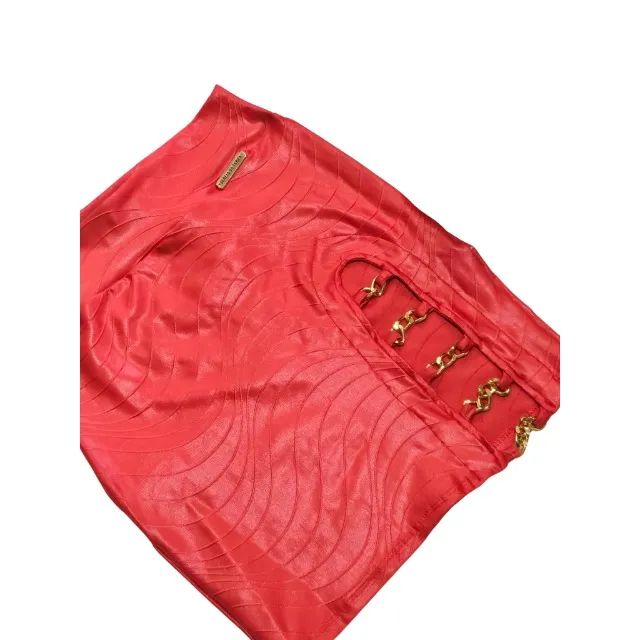 Sereia da Terra Saia Correntes Douradas Balada Moda Vermelho - Foto 2