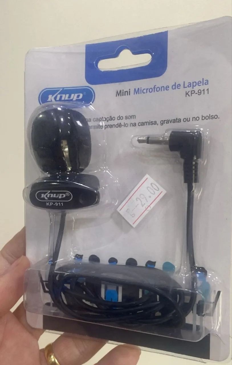 Microfone de Lapela KP-911 - Knup - Com prendedor - Ideal para