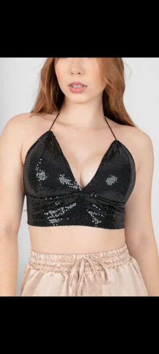 Top cropped várias cores de lantejoulas - Foto 5