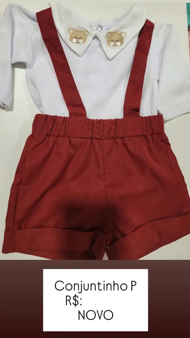 Conjunto Bebê Unissex nunca foi usado- Body + Jardineira Urso