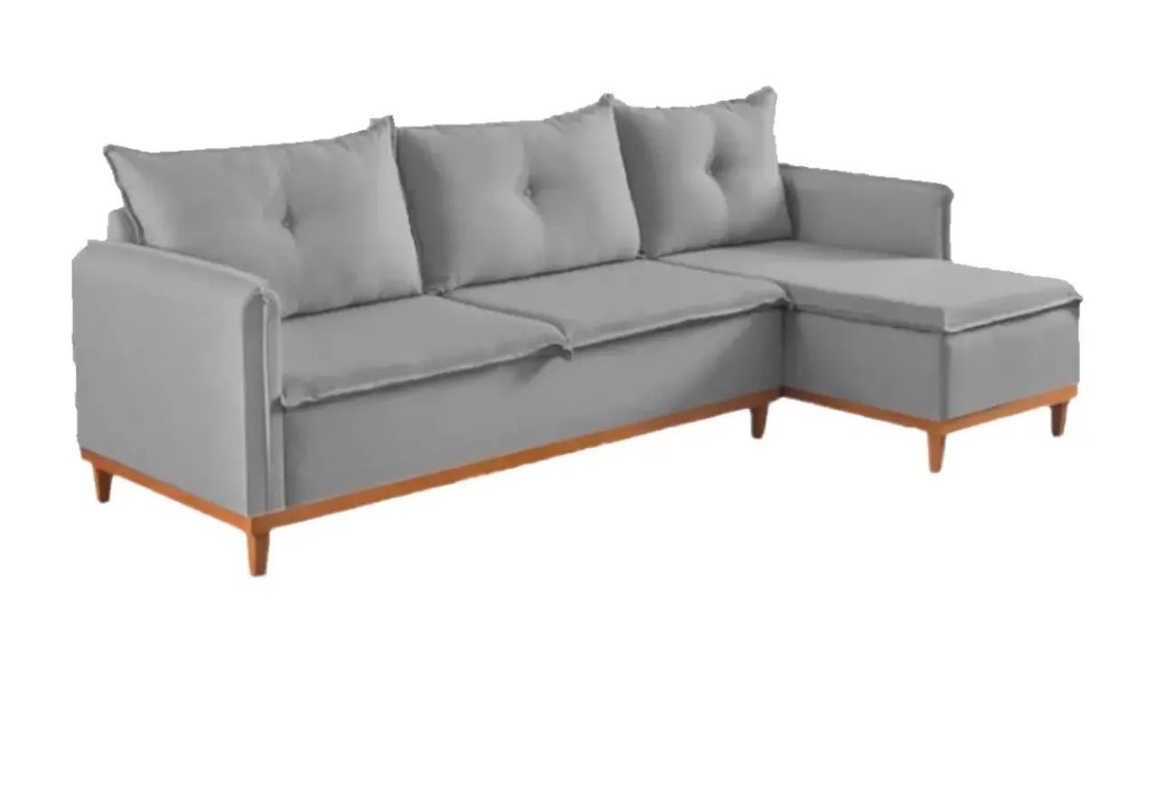Sofá 4 Lugares com Chaise Tecido Linho 240cm Boareto p654 - Foto 2