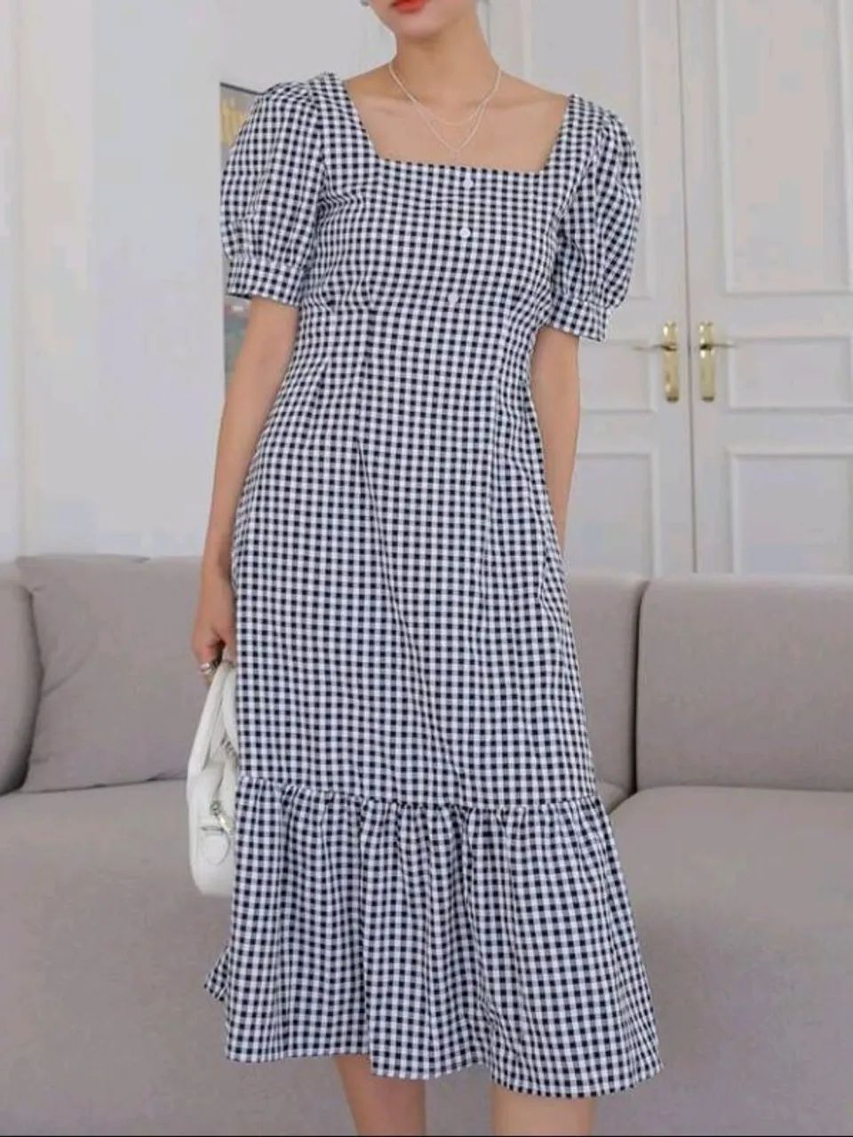 Vestido xadrez com manga bufante Dazy P - Foto 4