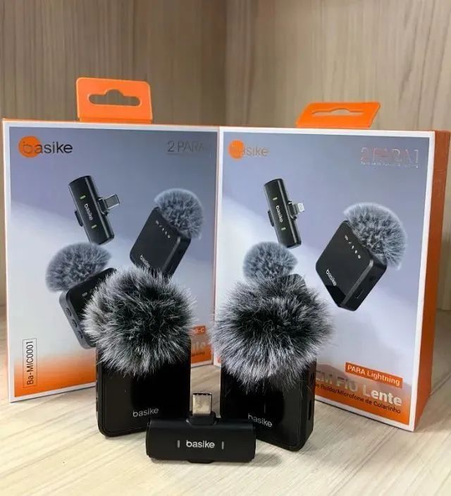 Microfone Lapela Duplo para Celular Basike - 2 em 1 - Novo