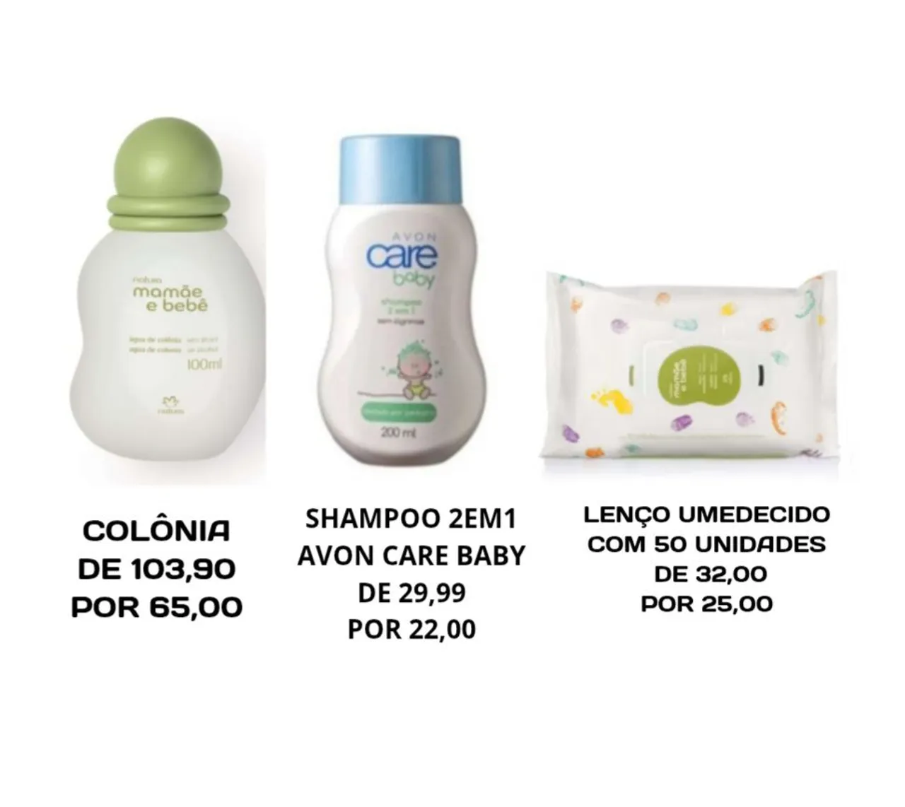 Produtos infantis Natura e Avon