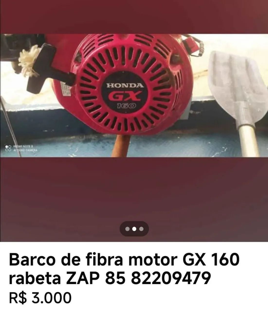 Barco de fibra com motor GX 160 - Foto 3
