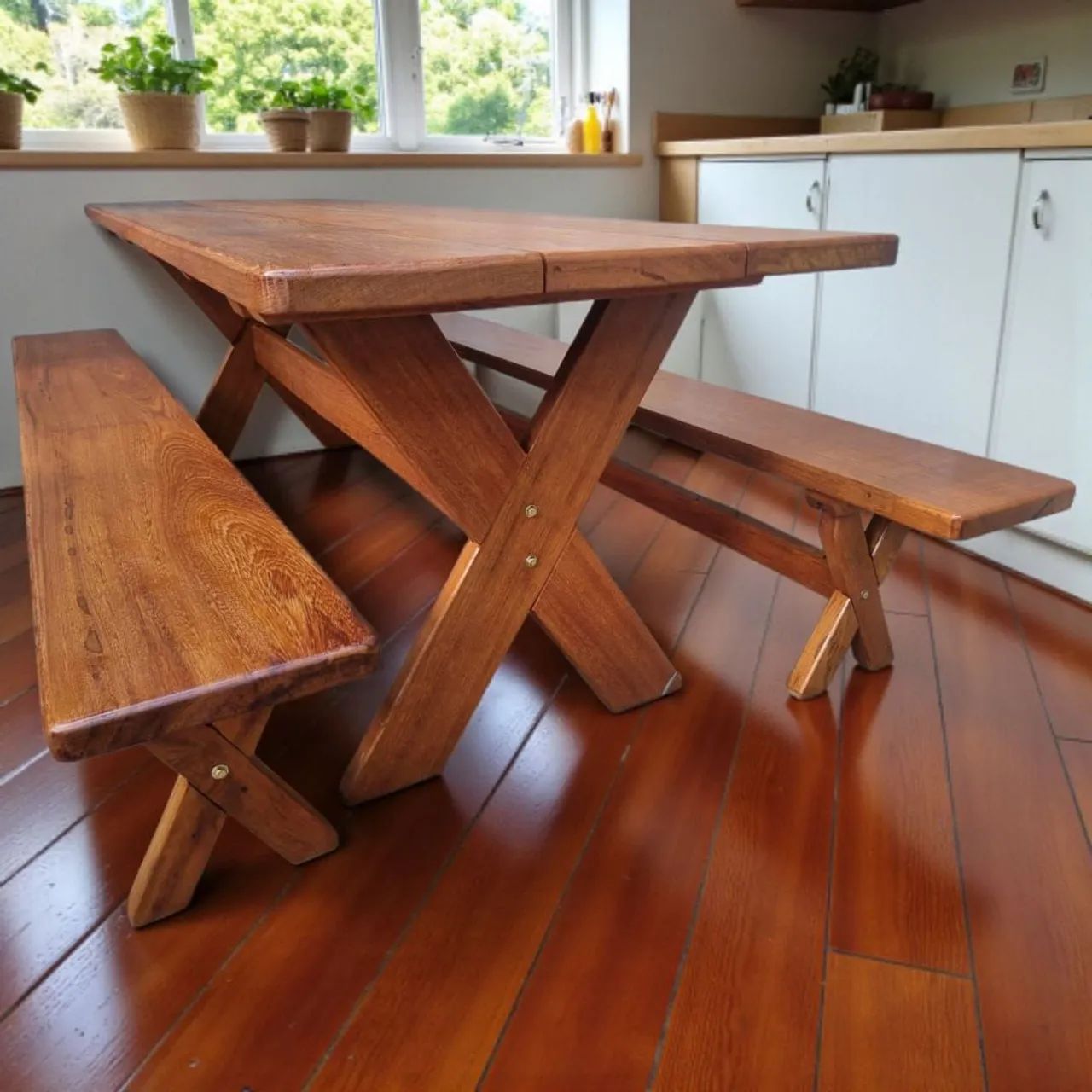 Mesa Rústica Grossa Pesada com Bancos - Foto 5