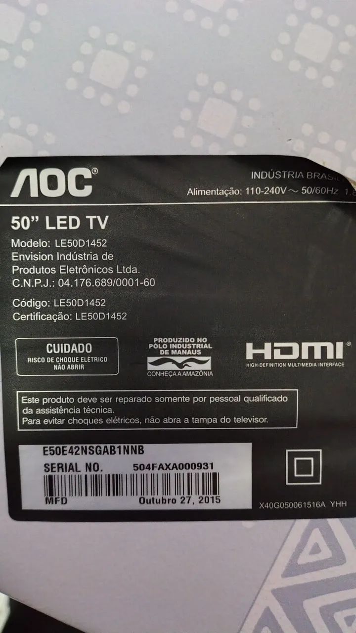 PEÇAS PARA TV AOC LED Modelo: LE50D1452
