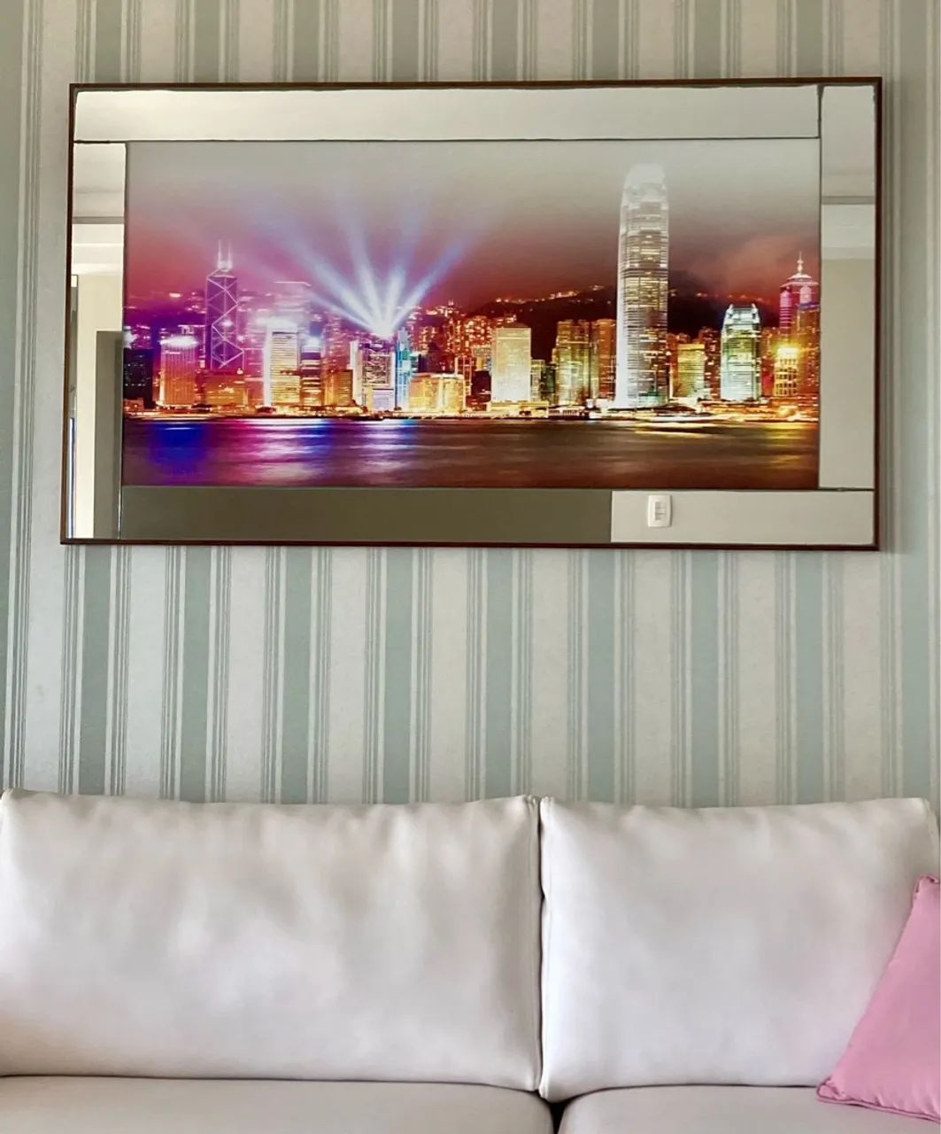 Quadro grande com gravura e espelhos