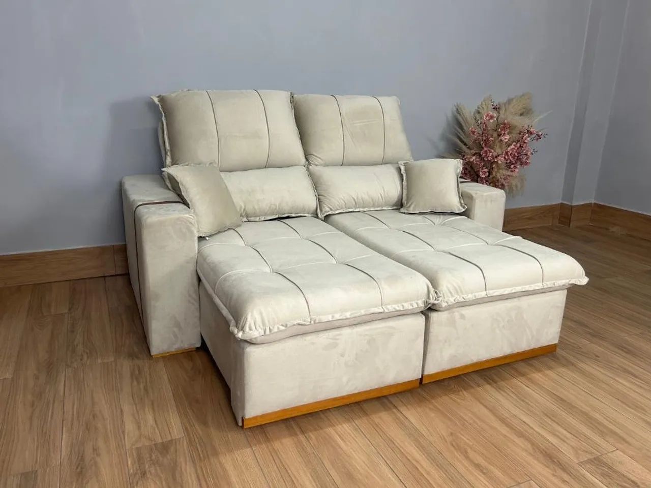 Sofá Retrátil Reclinável Oásis 1.80m - Bege Veludão