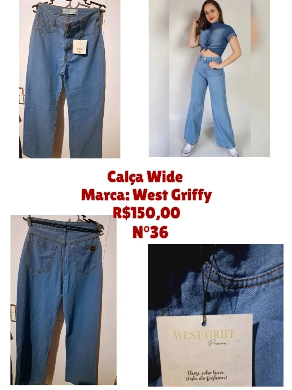Calça Wide Jeans West Griffy - Tamanho 36
