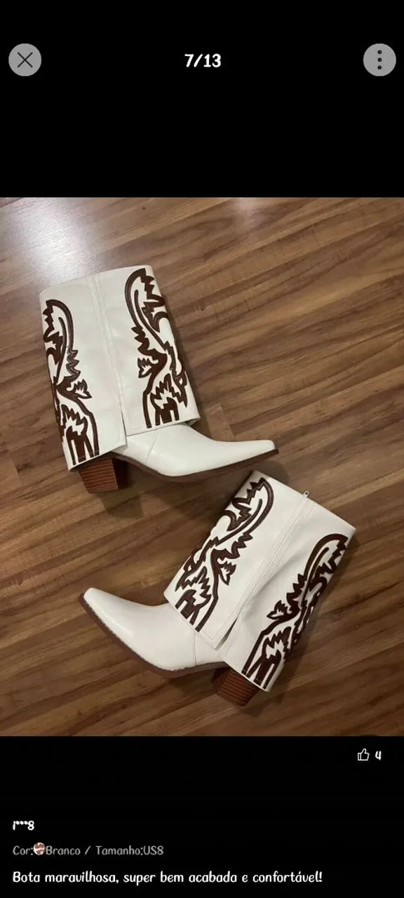 Bota Cowboy country Branca Bordada-