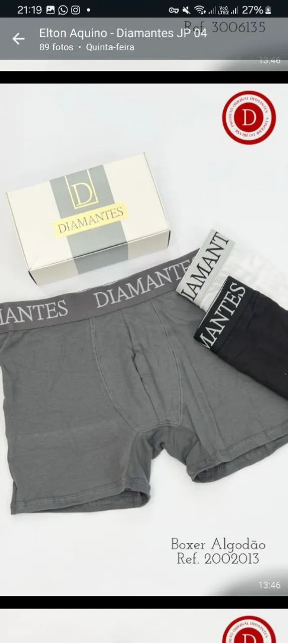 Cueca Boxer Algodão Diamantes