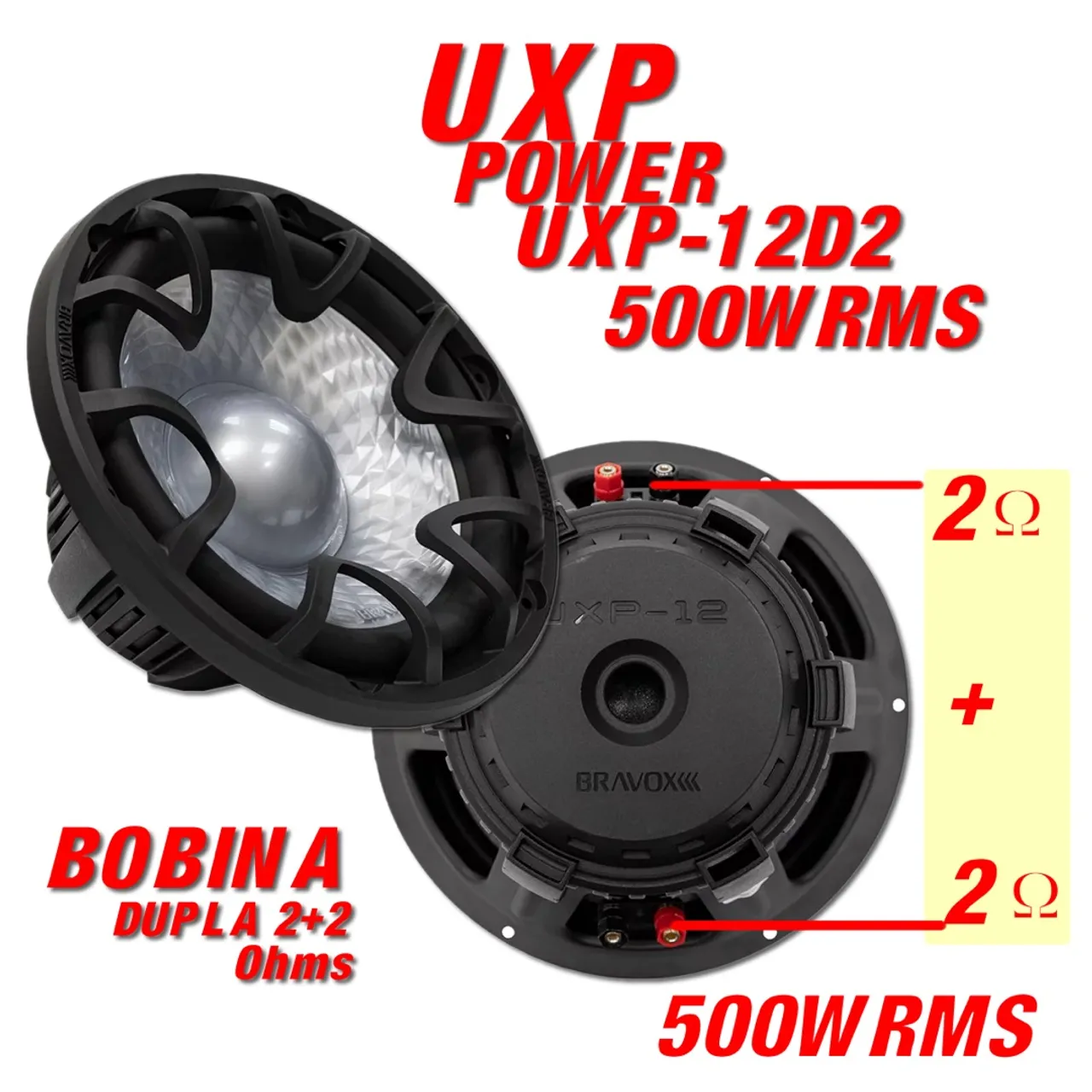 Subwoofer Bravox UXP-12D2 500W RMS Bobina Dupla 2+2 Ohms
