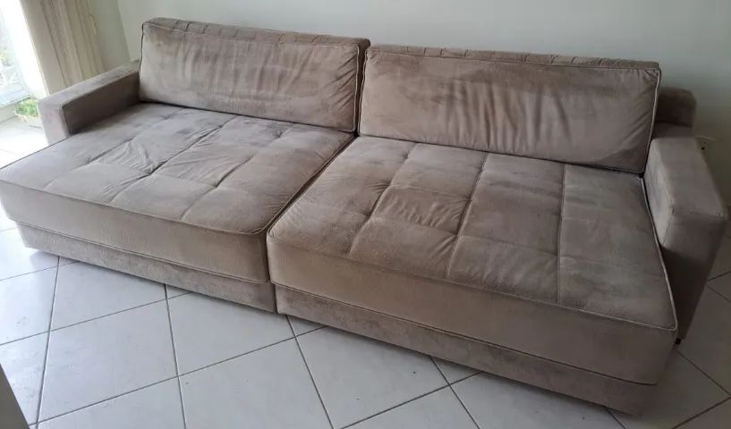 sofá retrátil suede castanho 3m comprimento - Foto 3