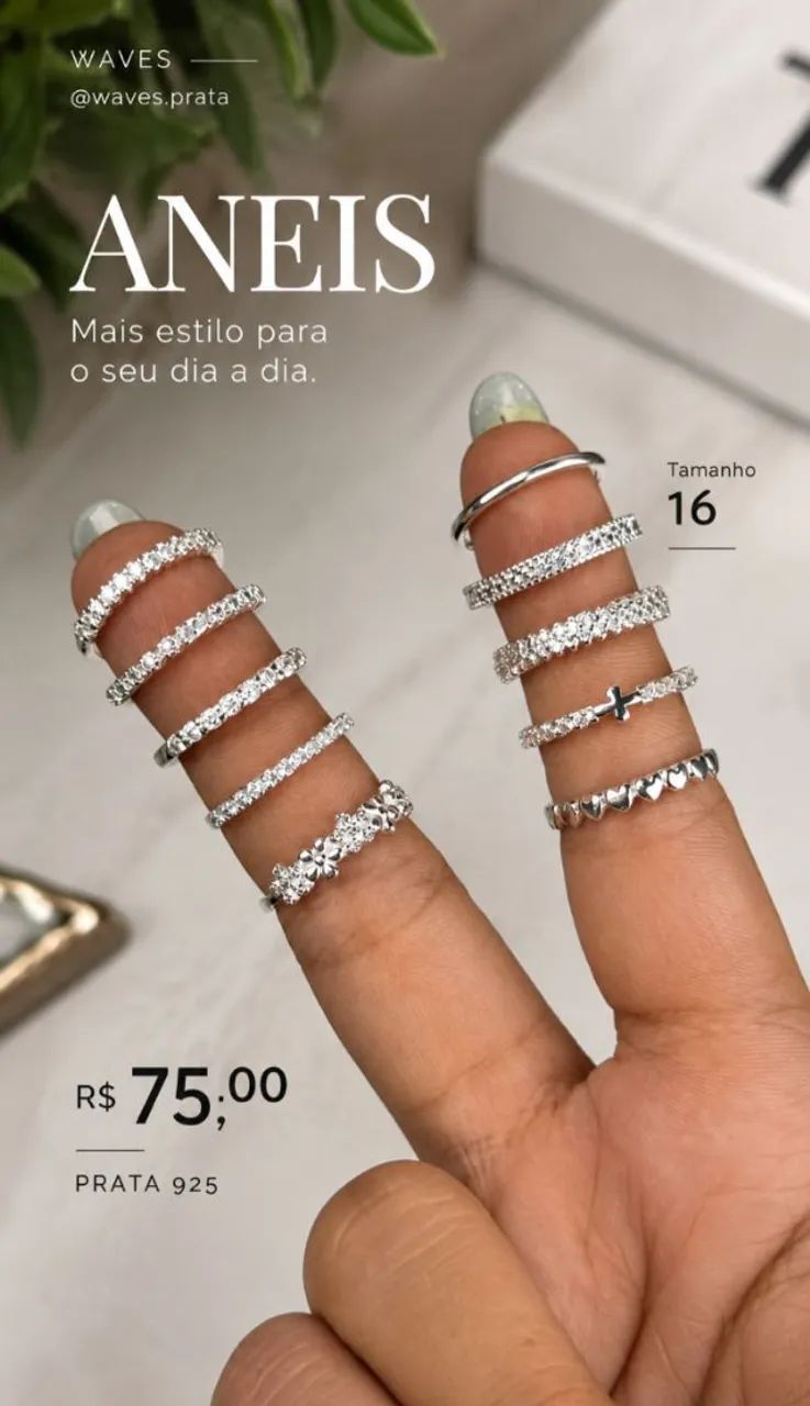 Anéis Tamanho 16 Prata 925 - Foto 2